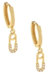 ADINAS JEWELS PAVE SAFETY PIN HUGGIE HOOP EARRINGS,N1494GLD