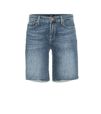 7 For All Mankind High Rise Denim Shorts In Blue