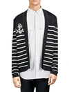 BALMAIN STRIPED LOGO COTTON OPEN FRONT CARDIGAN,0400012696966