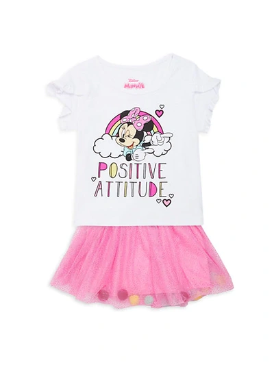 Disney Little Girl's 2-piece Positive Attitude Top & Tulle Skirt Set In White