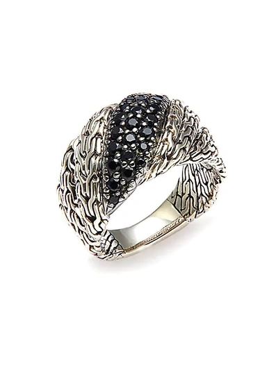 John Hardy Women's Sterling Silver & Black Sapphire Twist-chain Ring/size 7