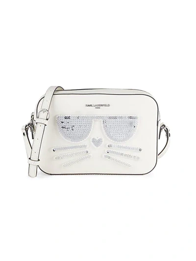 Karl Lagerfeld Maybelle Faux Leather Choupette Camera Bag In White