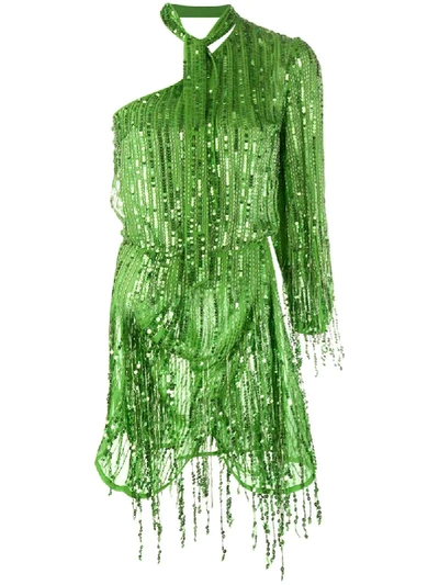 Elisabetta Franchi Sequin Embellished One Sleeve Dress In Green