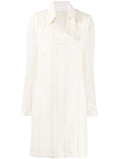 Ann Demeulemeester Lace Panel Double Breasted Coat In Neutrals