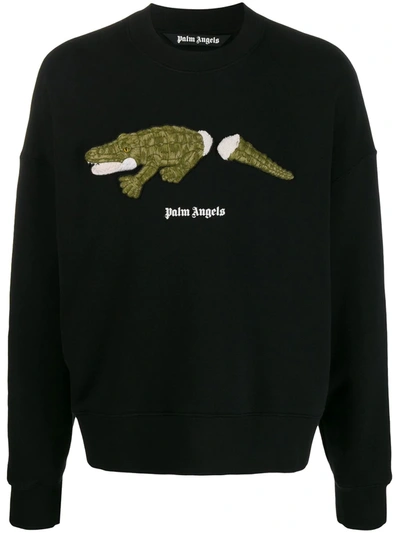 Palm Angels Embroidered-crocodile Sweatshirt In Black,green,white