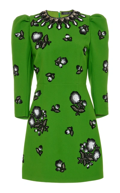 Andrew Gn Embellished Crepe Mini Dress In Green