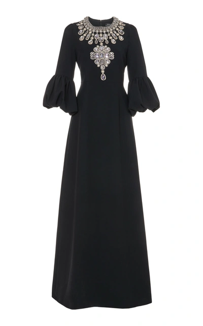 Andrew Gn Crystal-embellished Crepe Gown In Black