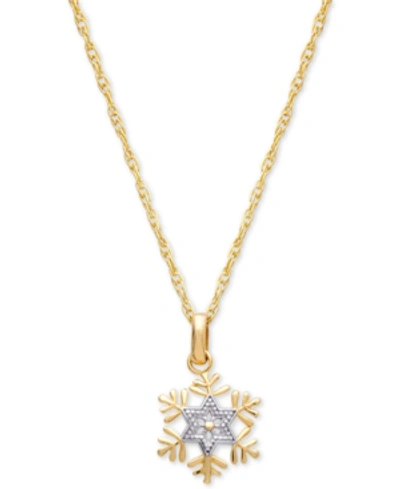 Disney Children's Two-tone Frozen Snowflake 15" Pendant Necklace In 14k Gold In Yellow Gold