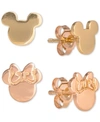 Disney Children's 2-pc. Set Mickey & Minnie Stud Earrings In 18k Gold- & 18k Rose Gold-plated Sterling Silv In Gold
