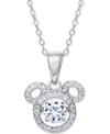 DISNEY CUBIC ZIRCONIA MICKEY MOUSE 15"+2" EXTENDER PENDANT NECKLACE IN STERLING SILVER