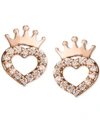 Disney Children's Cubic Zirconia Heart & Crown Stud Earrings In 14k Rose Gold In Rose Gold