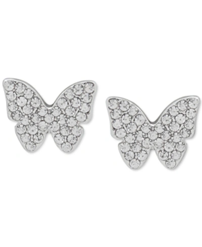 Dkny Pave Butterfly Stud Earrings In Silver