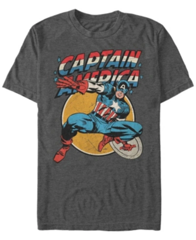 Marvel Men's Comic Collection Retro Captain America Action Pose Short Sleeve T-shirt In Charcoal H