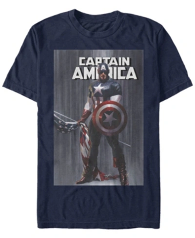 Marvel Men's Comic Collection Captain America With Standing Flag Short Sleeve T-shirt In Navy