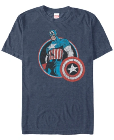 Marvel Men's Comic Collection Retro Captain America Smiling Short Sleeve T-shirt In Navy Heath