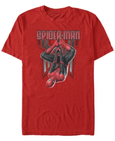 Marvel Men's Spider-man Far From Home Spider-man Hanging Around Short Sleeve T-shirt In Red Heathe