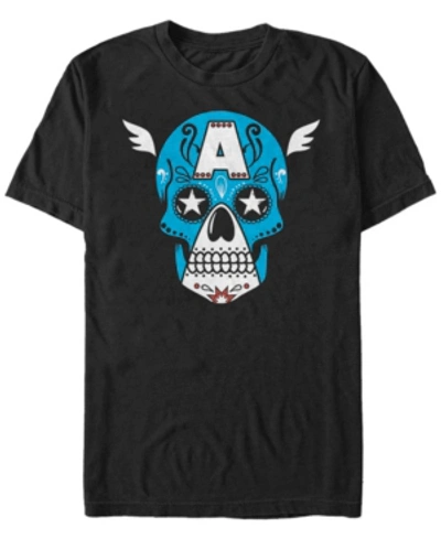 Marvel Men's Captain America Sugar Skull Big Face Mask Short Sleeve T-shirt In Black