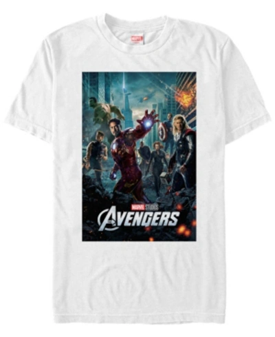 Marvel Men's Avengers Action Group Shot Poster Short Sleeve T-shirt In White