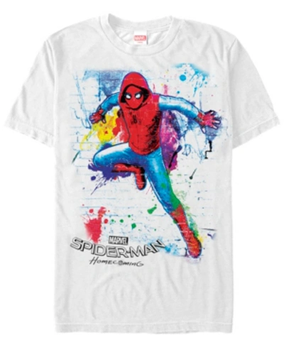 Marvel Men's Spider-man Homecoming Neon Painted Brick Wall Pose Short Sleeve T-shirt In White