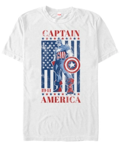 Marvel Men's Comic Collection Captain America Patriotic Stance Short Sleeve T-shirt In White