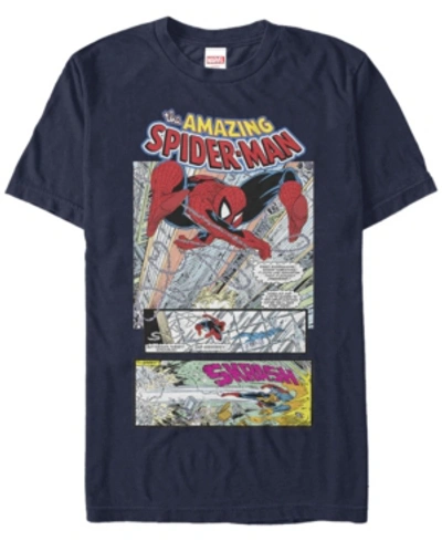 Marvel Men's The Amazing Spider-man Comic Scene Short Sleeve T-shirt In Navy