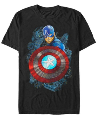 Marvel Men's Comic Collection Starry Night Style Captain Short Sleeve T-shirt In Black