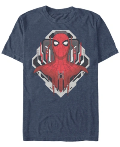 Marvel Men's Spider-man Morphed Spidey Tech Badge Short Sleeve T-shirt In Navy Heath