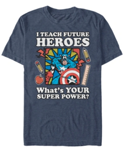 Marvel Men's Comic Collection Vintage Teacher Captain America Short Sleeve T-shirt In Navy Heath