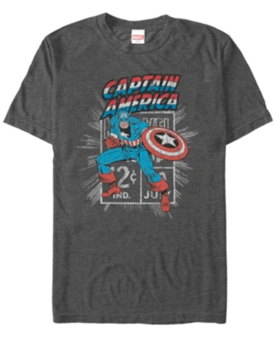 Marvel Men's Comic Collection Retro Captain America Stamp Short Sleeve T-shirt In Charcoal H