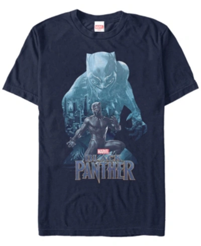 Marvel Men's Black Panther Blue Panther Silhouette Pose Short Sleeve T-shirt In Navy