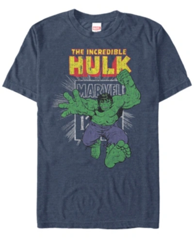 Marvel Men's Comic Collection Vintage The Hulk Stamp Short Sleeve T-shirt In Navy Heath