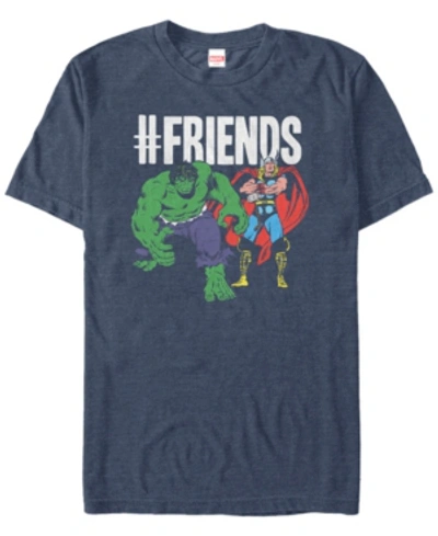 Marvel Men's Comic Collection The Hulk And Thor We're Friends Short Sleeve T-shirt In Navy Heath