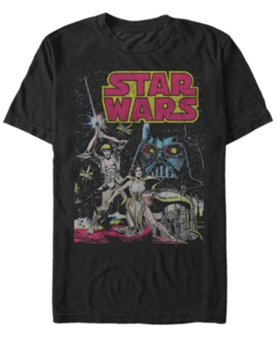 Star Wars Men's Classic Comic Luke Leia And Darth Vader Short Sleeve T-shirt In Black