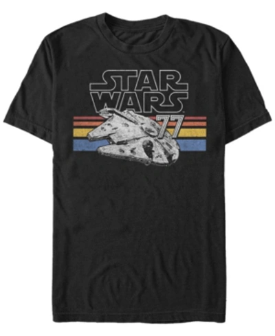 Star Wars Men's Classic Retro Stripes Millennium Falcon Short Sleeve T-shirt In Black
