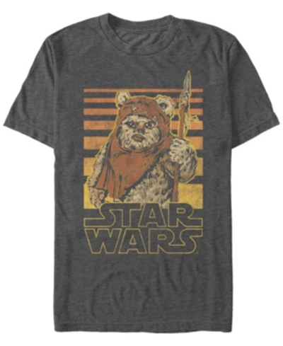 Star Wars Men's Classic Ewok Gradient Stripes Short Sleeve T-shirt In Charcoal Heather