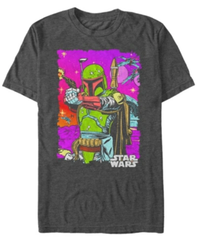 Star Wars Men's Classic Bright Boba Fett Short Sleeve T-shirt In Charcoal Heather