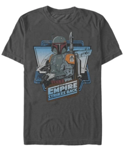 Star Wars Men's Classic Boba Fett Empire Strikes Back Logo Short Sleeve T-shirt In Charcoal