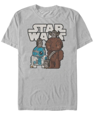 Star Wars Men's Cute Cartoon Chewie R2-d2 Porg Friends Short Sleeve T-shirt In Silver
