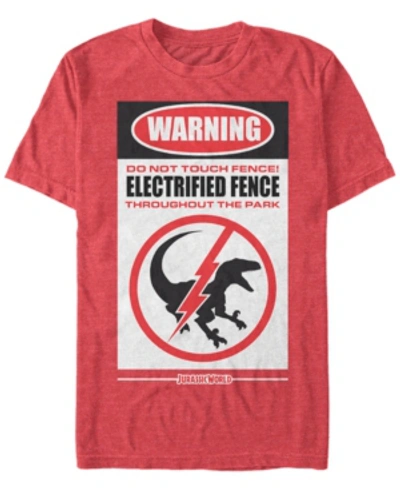 Jurassic World Men's Warning Do Not Touch Fence Short Sleeve T-shirt In Red Heathe