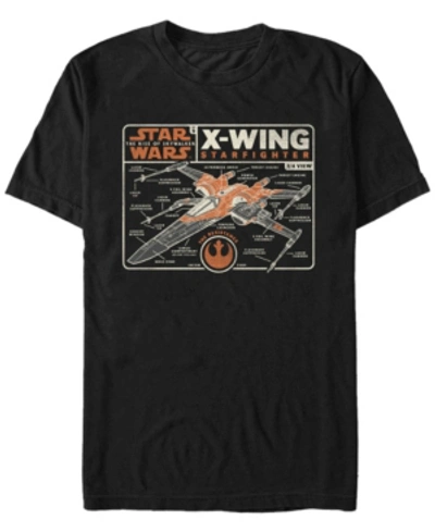 Star Wars Men's Rise Of Skywalker X-wing Star Fighter Blueprint T-shirt In Black