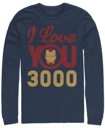 Marvel Men's Avengers Endgame Iron Man Face I Love You 3000, Long Sleeve T-shirt In Navy