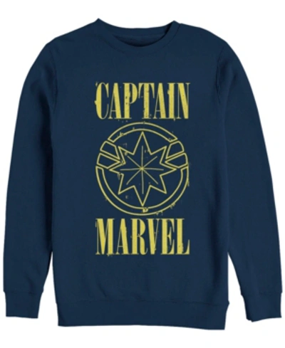 Marvel Men's Captain  Text Logo, Crewneck Fleece In Navy