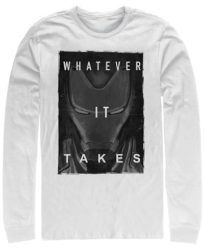 Marvel Men's Avengers Endgame Iron Man Whatever It Takes Poster, Long Sleeve T-shirt In White