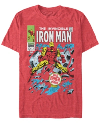 Marvel Men's Iron Man Invincible Premier Issue Comic Book Cover, Short Sleeve T-shirt In Red Heathe