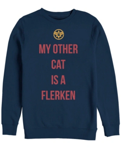 Marvel Men's Captain  My Cat Is A Flerken, Crewneck Fleece In Navy