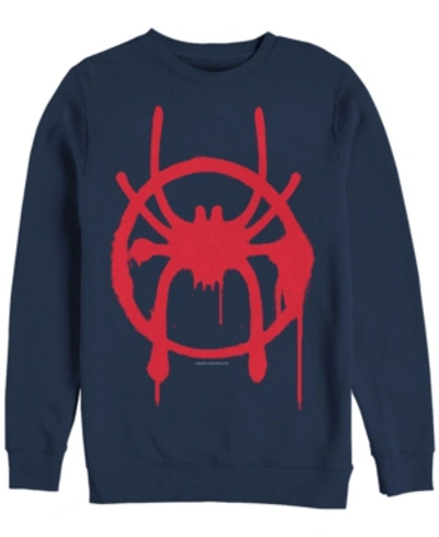 Marvel Men's Spider-man Into The Spider-verse Miles Morales Chest Logo, Crewneck Fleece In Navy