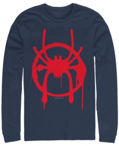 Marvel Men's Spider-man Into The Spider-verse Miles Morales Chest Logo, Long Sleeve T-shirt In Navy