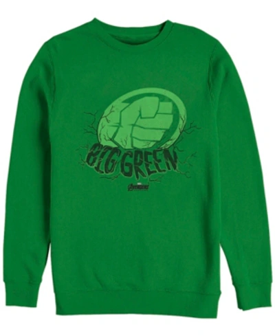 Marvel Men's Hulk Big Green Punch, Crewneck Fleece In Kelly