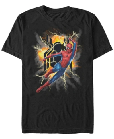 Marvel Men's Spider-man Far From Home Exploding Logo Action Pose, Short Sleeve T-shirt In Black