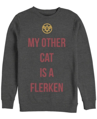 Marvel Men's Captain  My Cat Is A Flerken, Crewneck Fleece In Charcoal H